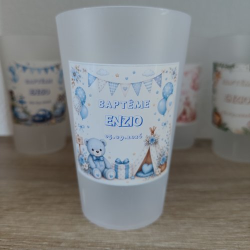 Gobelet personnalisé baptême, prénom et âge, thème nounours