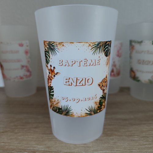 Gobelet baptême personnalisé avec prénom et date, tous thèmes possibles