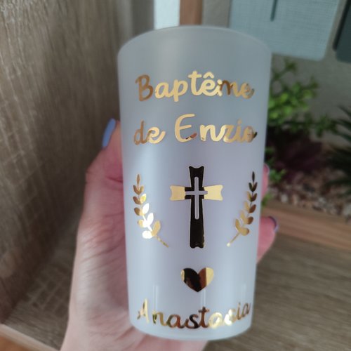 Gobelet baptême personnalisé, prénom enfant baptisé & invités, vinyle