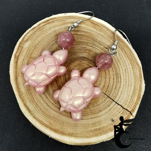 Boucle d'oreilles tortues roses - bijou en acier inoxydable