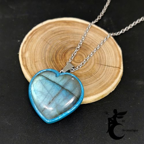 Pendentif coeur en labradorite- cadeau pour la saint valentin - bijoux en pierre en forme de coeur