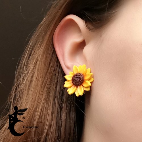 Boucles d'oreilles clips tournesol - des fleurs pour oreilles non percées