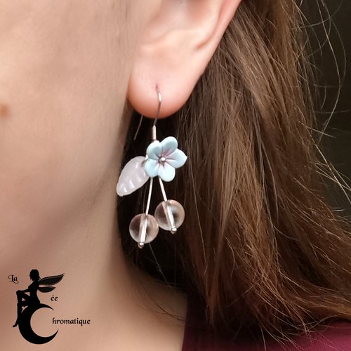 Boucles d'oreilles cerises - bijou fait main kawaii et romantique - pierre de gemme cristal de roche
