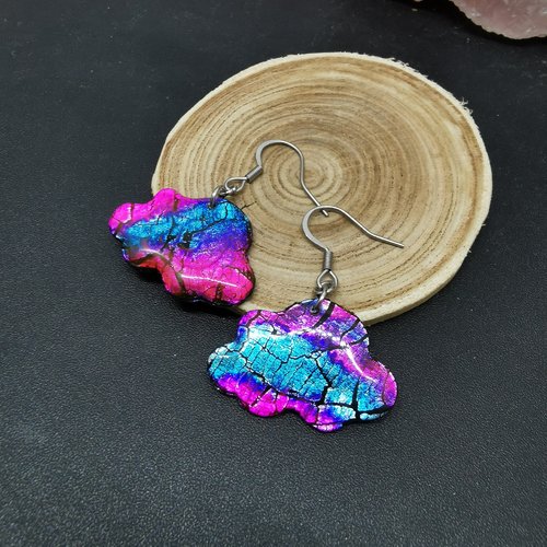Boucles d'oreilles nuage rose et bleu, boucles d'oreilles colorées, acier inoxydable