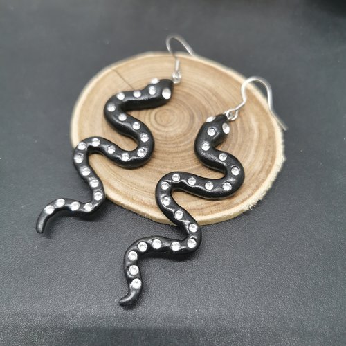 Boucles d'oreilles pendantes serpent - bijou fait main - acier inoxydable