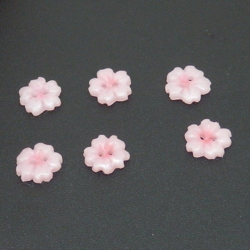 6 boutons fait main "fleur de cerisier rose nacré" - 8/10mm