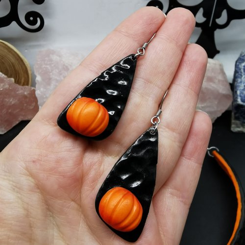 Boucles d'oreilles citrouilles - belle en orange et noir - bijou fait main - halloween