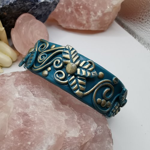 Bracelet volutes turquoise et or - bijou fait main