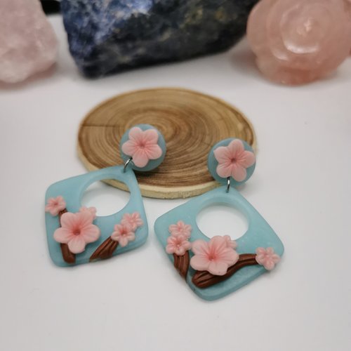 Boucles d'oreilles fleurs de cerisiers - bijou fait main - création unique - hanami, sakura - printemps