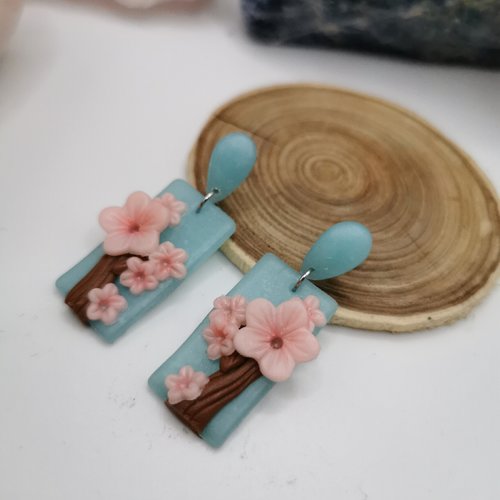 Boucles d'oreilles fleurs de cerisiers - bijou fait main - création unique - hanami, sakura - printemps