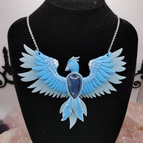 Collier phénix bleu - créature fantastique, phoenix