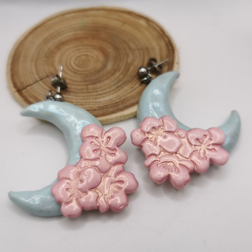 Boucles d'oreilles pendantes "lunes du cerisier" - bijou en acier inoxydable - esprit japonais, sakura
