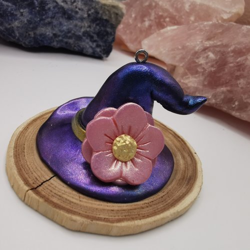 Un noël ensorcelant : suspension de noël chapeau de sorcière "fleur rose" - décoration de noël originale - sorcière, gothique