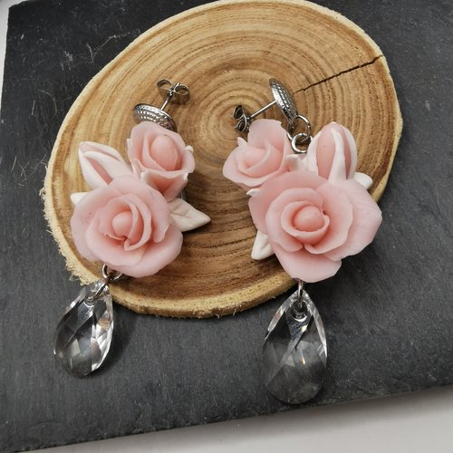 Boucles d'oreilles "rosier rose" - cadeau saint valentin