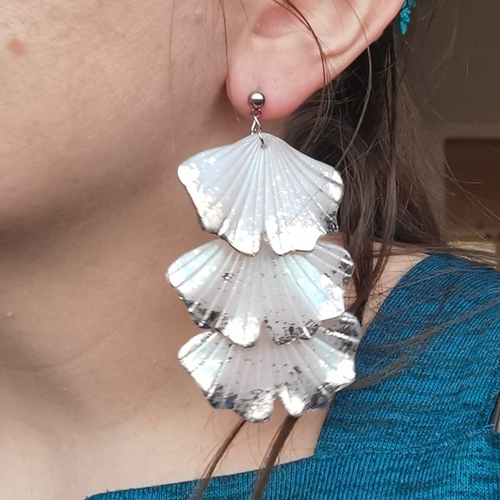 Boucles d'oreilles pendantes feuilles de gingko - grande boucles d'oreilles en acier inoxydable - nature - blanc et argent