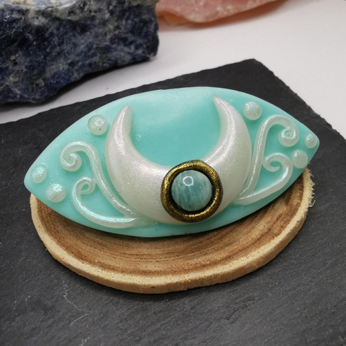 Barrette lunaire et sa petite amazonite - accessoire original - lune - turquoise pastel