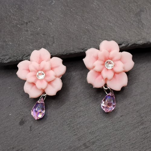 Boucles d'oreilles clips fleurs de cerisier - des fleurs pour oreilles non percées
