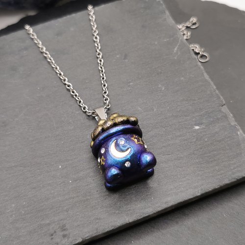 Pendentif chaudron de sorcière bijoux original en acier inoxydable