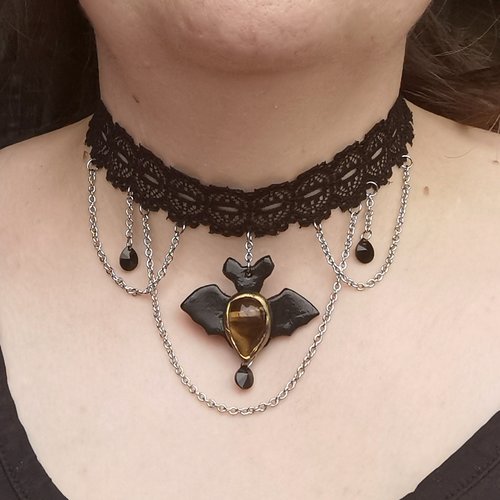 Collier ras de cou gothique chauve souris - bijou gothique - halloween, sorcière