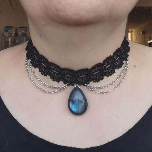 Collier ras de cou gothique labradorite - bijou gothique - sorcière