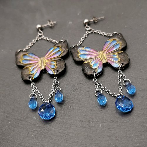 Boucles d'oreilles pendantes papillons  longues