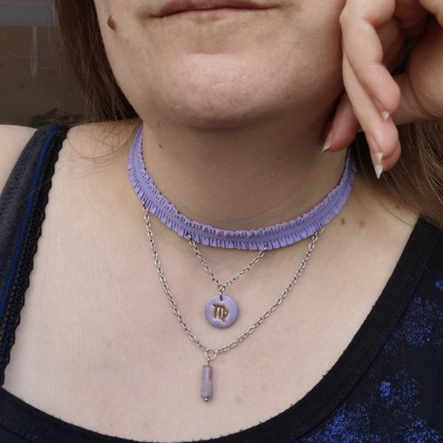 Collier ras de cou zodiaque - signe de la vierge - bijou gothique et romantique -  magie, porte bonheur - mauve