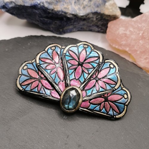Barrette à cheveux éventail art nouveau - bijou de cheveux original et fait main
