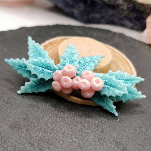 Barrette à cheveux noël houx  -  création fait main - bijou romantique - originale et unique - fêtes de fin d'années