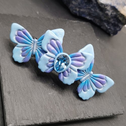 Barrette à cheveux papillons de glace - collection hiver 2025 - création fait main - bijou romantique - originale et unique