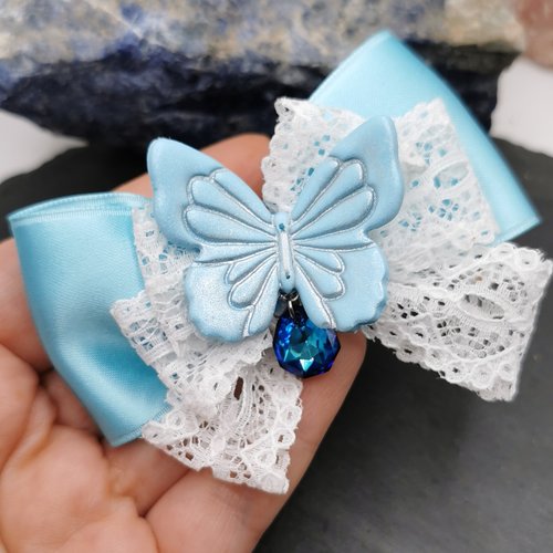 Barrette à cheveux nœud collection "papillon de glace" - création fait main - bijou romantique - mariage, lolita, fée