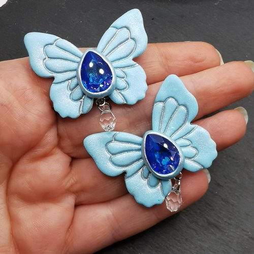 Boucles d'oreilles clips papillons de glace - collection hiver 2025 - oreilles non percées