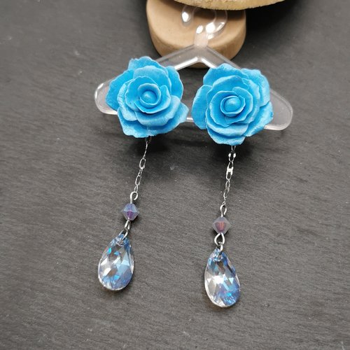 Boucles d'oreilles pendantes roses de glace - rose bleue - boucles d'oreilles romantique - saint valentin