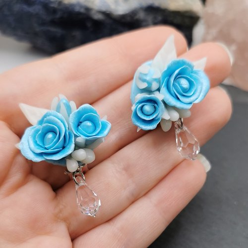 Boucles d'oreilles clips roses de glaces - oreilles non percées - bijoux artisanal unique