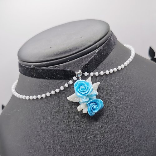 Collier ras de cou rosier de glace - bijou gothique et romantique - saint valentin