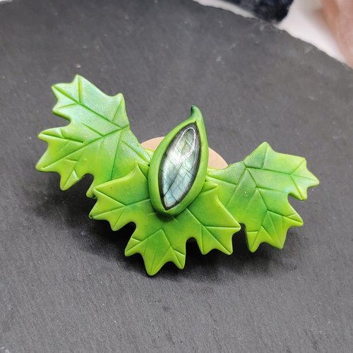 Barrette elfique feuilles et labradorite - accessoire original - fairycore - nature - bijou de cheveux