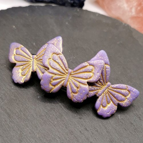 Barrette à cheveux papillons mauve et or - création fait main - bijou romantique - originale et unique
