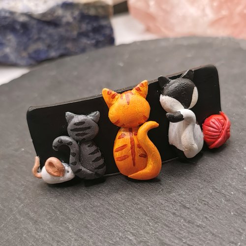 Barrette à cheveux trio de chats - création fait main - bijou romantique - originale et unique