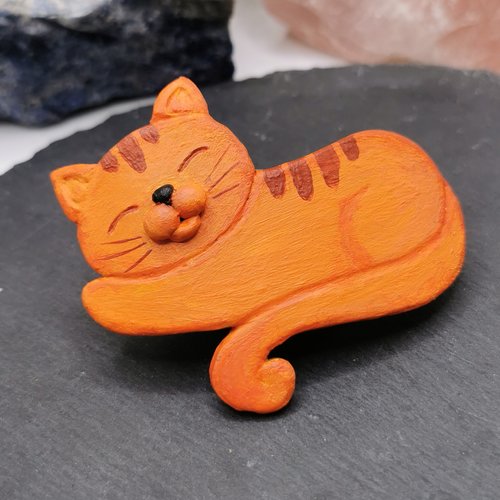 Barrette à cheveux chat roux - création fait main - bijou original et unique