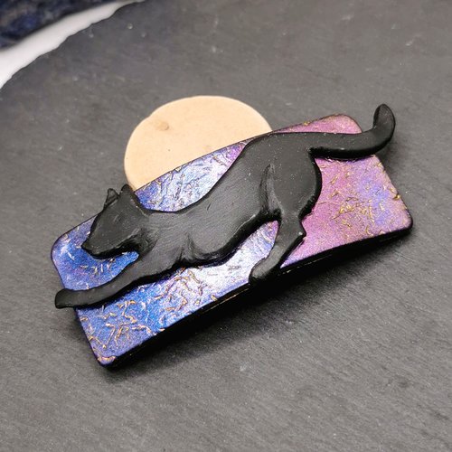Barrette à cheveux silhouette de chat- création fait main - bijou original et unique