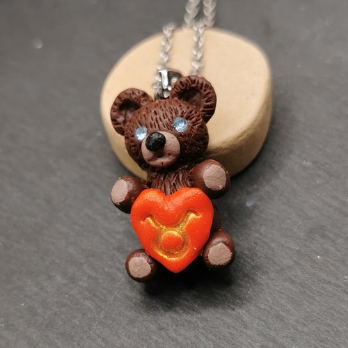 Pendentif nounours signe du zodiaque - bijou personnalisable - signe du taureau