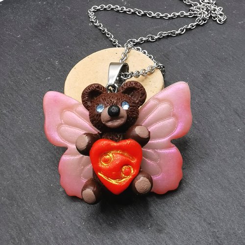 Pendentif nounours fée signe du zodiaque - bijou personnalisable - signe du poisson
