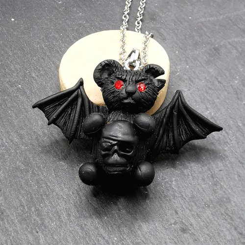 Pendentif nounours rebel - bijou personnalisable - mignon et gothique