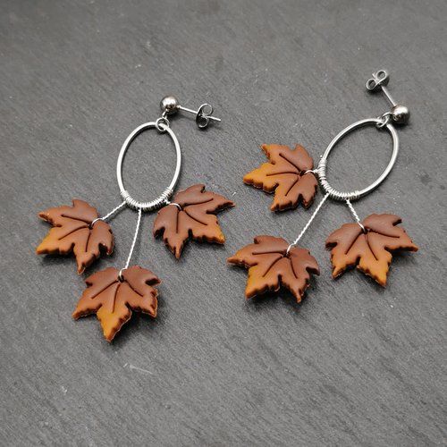 Boucles d'oreilles pendantes élégantes feuilles d'automne - bijou féerique et romantique - création unique