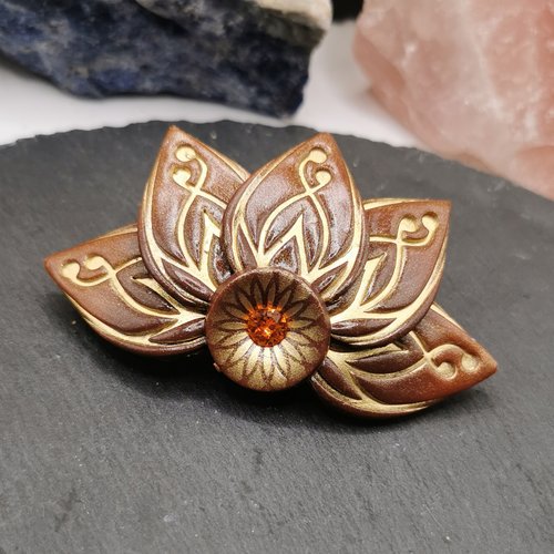 Barrette à cheveux fleur de lotus - couleurs d'automne - bijou de cheveux original et fait main