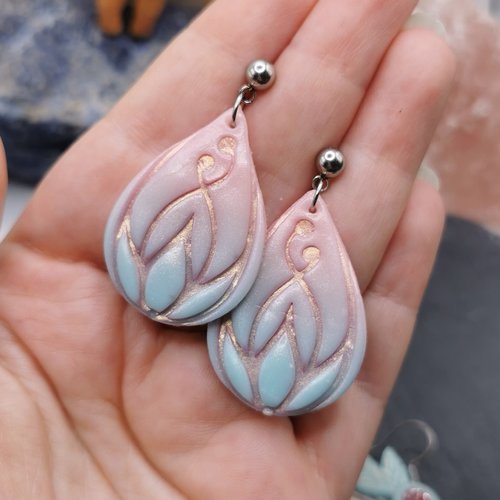 Boucles d'oreilles lotus "dégradé de printemps" - bijou original en acier inoxydable