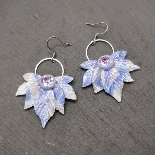 Boucles d'oreilles pendantes féérie en mauve - cadeau pour fée - fairycore - bijou romantique