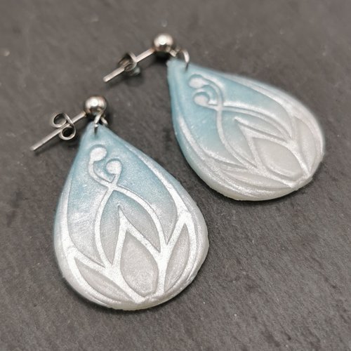 Boucles d'oreilles lotus "dégradé d'hiver" - bijou original en acier inoxydable