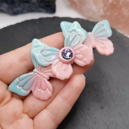 Barrette à cheveux papillons pastel couleurs de printemps - création fait main - bijou romantique - originale et unique - fairycore