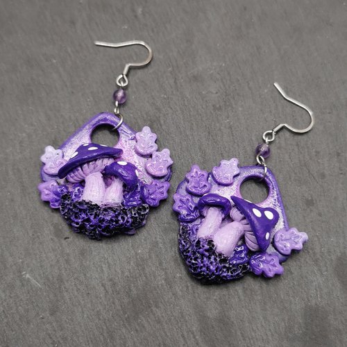 Boucles d'oreilles "promenade champêtre" violet - création fait main - bijou fantasy- originale et unique