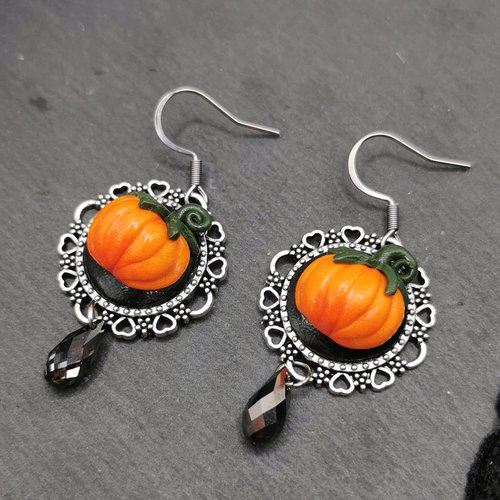 Boucles d'oreilles citrouilles - belle en orange et noir - bijou fait main - halloween